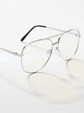 Anthropologie AJ Morgan aviator silver metal frame blue light blocker glasses